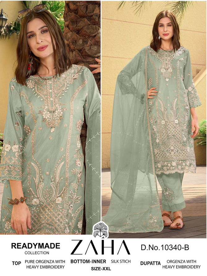 Zaha 10340 A To D Embroidery Organza Pakistani Readymade Suits Wholesale Online